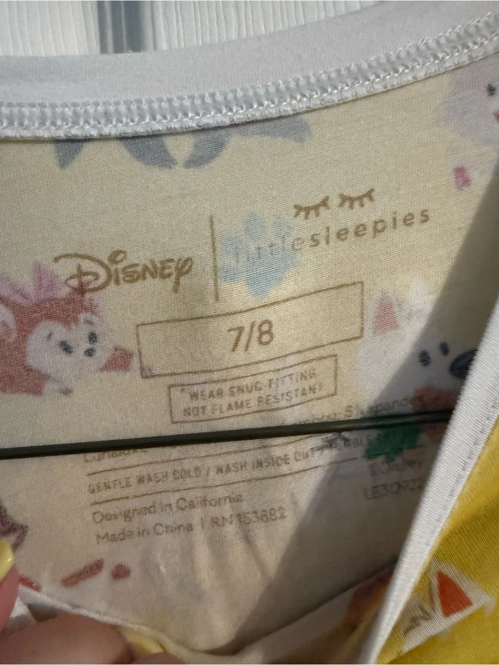 Disney x Little Sleepies Pets Pajama Set Yellow Size 7/8 Dogs Cats